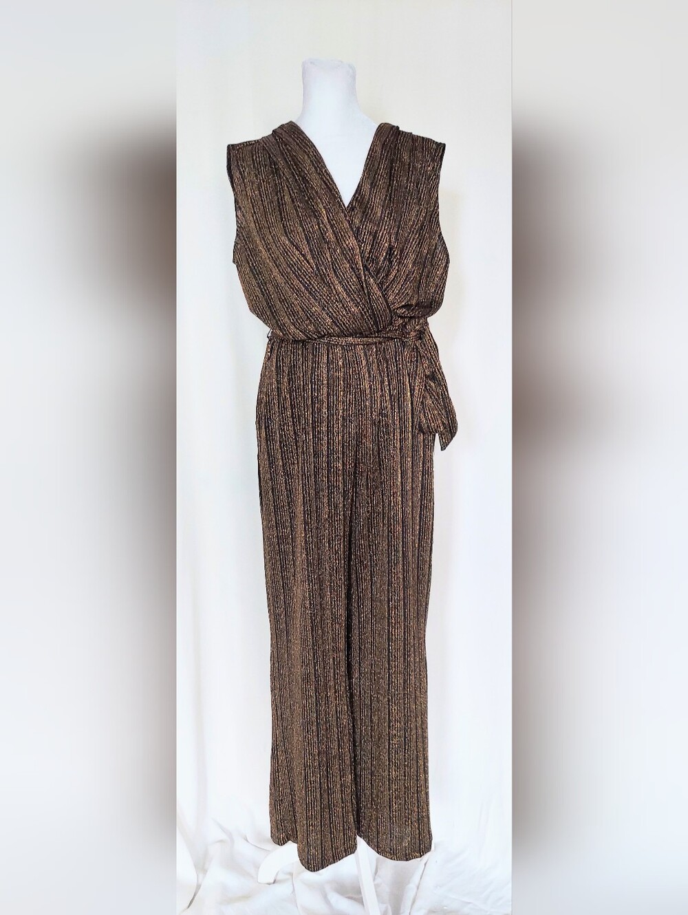 Luxology Black and Gold Metallic Shimmer Wrap Style Jumpsuit Size Small